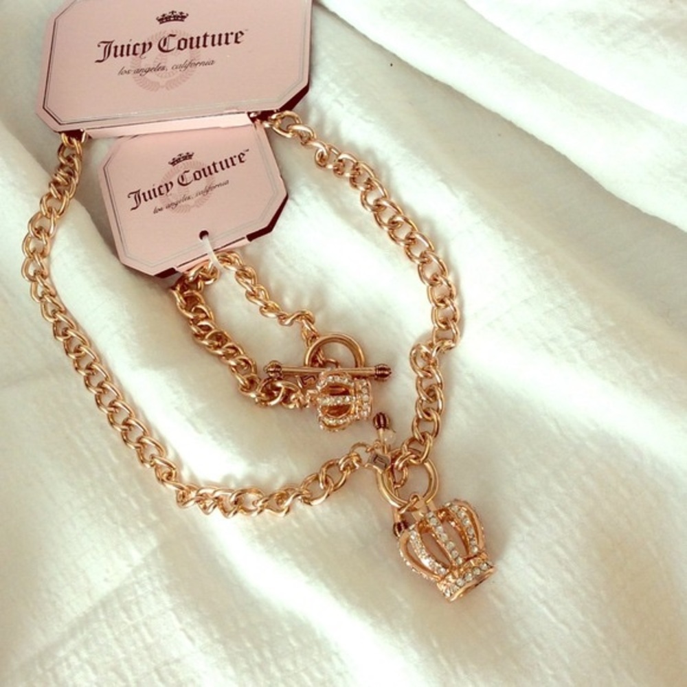 Juicy Couture rose gold crown toggle charm set